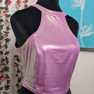 Allegra K Metallic Purple Crop Top